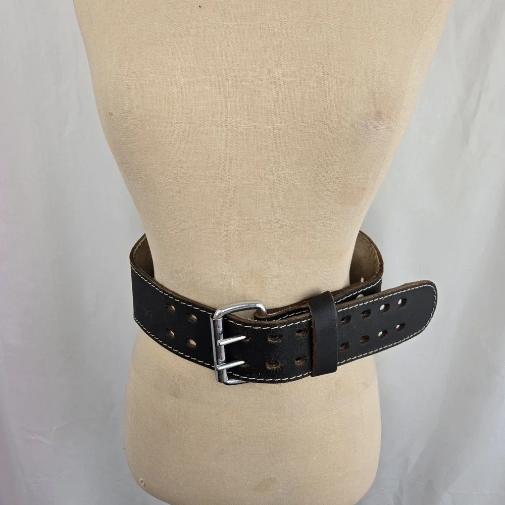 Altus Genuine Weight lifting Belt Size M Black Leather Padded Two Prong Suede